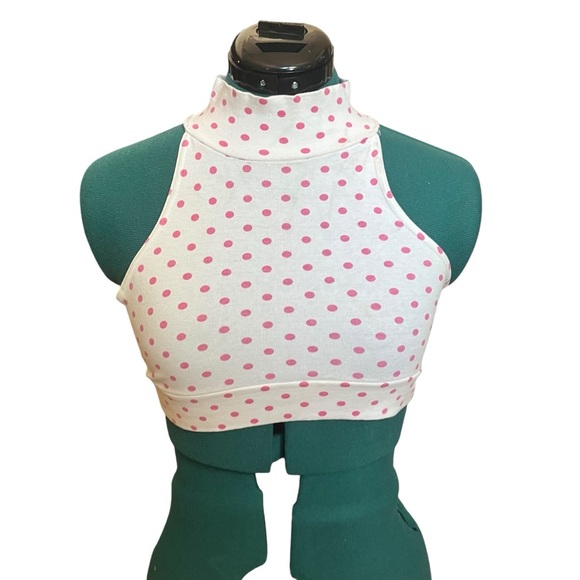 YES Clothing Pink Polka Dot Turtle Neck Sleeveless Crop Top - Picture 1 of 3